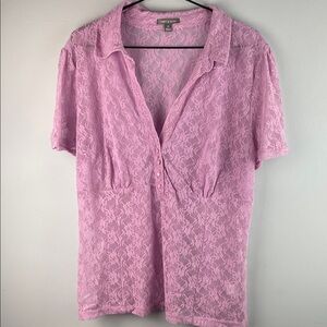 apt. 9 Lilac Lace Button-Front Sheer Blouse Size 1X